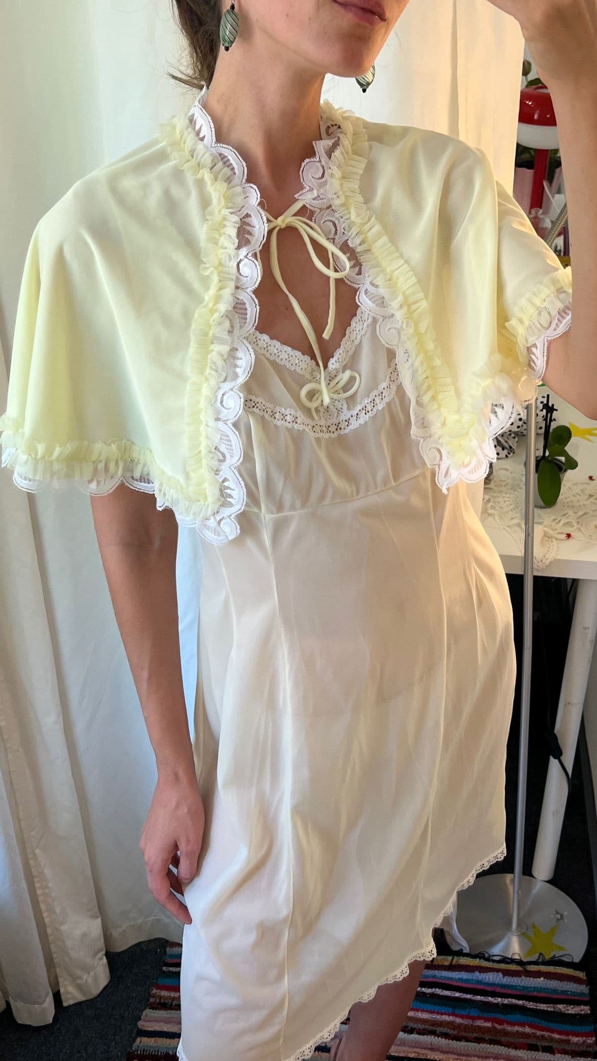 Nightgown with lace-trimmed cape, for scale
